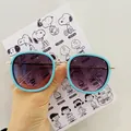 Kids round sky blue sunglasses with purple gradient lenses and metallic temples - Round Style / Blue