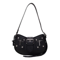 Borsa a spalla nera a mezzaluna con borchie argentate e fibbie in stile biker di tendenza - Nero