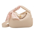Beige lychee leather pillow bag with silk twilly scarf and golden twist-lock buckle - Off White