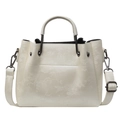 Grand sac cabas blanc cassé chic avec motif floral gaufré et bandoulière réglable - S / Blanc