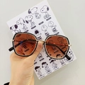 Kids black square sunglasses with gold metal accents and brown gradient lenses - Square Style / Black Frame Tea