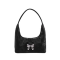 Borsa hobo in PU nero con decorazione a fiocco in metallo argentato su sfondo bianco - Nero