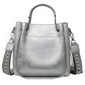 Grand sac cabas argenté avec motif de feuilles de bambou et bandoulière tissée - L / Argent