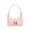 Borsa a spalla in PU rosa chiaro minimalista con decorazione a fiocco in metallo 3D - Rosa