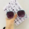 Kids' blue frame sunglasses with purple gradient lenses and gold metal details - Square Style / Blue