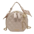 Quilted round handbag in beige pink with scarf-wrapped handle and chain strap - Off White