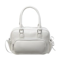 Stylish white PU leather backpack for women featuring a top handle and drawstring details - Off-white