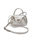 Silver metallic PU crossbody bag with pearl bow and heart charm for women - Silver (With Pendant)