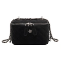Sac à chaîne matelassé noir élégant avec décoration florale en métal camélia argenté - Grand / Noir