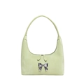 Minimalist light green PU hobo shoulder bag with silver metal bow and dual zippers - Green