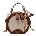 Petit sac rond matelassé beige et marron avec poignée foulard et bandoulière chaîne - Brun Blanc