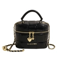 Schwarze gesteppte Eimertasche mit goldener Kette und Griff in glänzender Optik - Schwarz