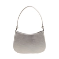 Minimalist silver metallic crescent shoulder bag with knotted strap details for women - Silver