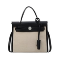 Borsa Kelly in tela nera e crema con finiture in pelle e chiusura con fibbia dorata - Nero e Bianco