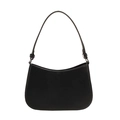 Minimalist black crescent shoulder bag in matte faux leather with silver metal buckles - Black
