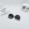 Detail of round children's sunglasses with white pearl embellishments and black frame - Black Frame Dual Grey