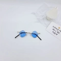 Top view of retro small rhombus kids sunglasses with blue lenses and gold metal frames - Blue