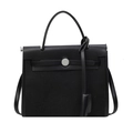Borsa a mano in tela nera e pelle con fibbia argentata e tracolla coordinata - Nero