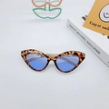 Cat eye sunglasses with leopard print frames, blue tinted lenses and gold chain link detail - Leopard Blue Lens