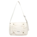 White quilted puffer shoulder bag, trendy chic crossbody bag with strap and drawstring details. - White