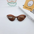 Brown cat eye sunglasses with translucent resin frame and gold metal chain temples - Dark Tea