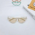 Modern cat-eye sunglasses with transparent frame and golden chain temples decoration - Champagne