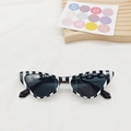 Detalle de gafas de sol cat eye vintage con montura a rayas blancas y negras llamativas - Rayas de Cebra Blanco y Negro Lente Negra