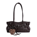 Coffee brown glossy tote bag with buckle and leopard heart charm shoulder bag - With Pendant / 37*12*16 / Brown