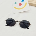 Close-up of silver metal frame children's sunglasses with crystal-set bridge and oval lenses - Silver Gray/Silver Frame (Oval)