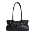 Chic black glossy shoulder bag with silver buckle strap and minimalist tote design - Basic Style / 37*12*16 / Black