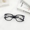 Detail of square black eyewear with silver metal temple inlay and anti-blue light lens - Black Frame Clear Lens (Anti-Blue Light)