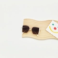 Detailed view of square kids sunglasses with gradient brown lenses on wooden tray - Square (White Details with Dark Brown Gradient Lens) / White