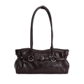 Dark brown high-gloss tote bag with silver buckle and belt detail in a retro style - Basic Style / 37*12*16 / Brown