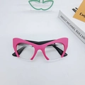 Pink cat-eye frame glasses with black temples and clear lenses for a trendy retro look - Fuchsia Black Legs