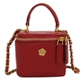 Mini rote Stepptasche mit goldenem Blumen-Logo und gewebtem Kettenriemen - Burgunderrot