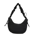 Borsa hobo nera imbottita in nylon con tracolla a nuvola increspata e lacci decorativi - Nero