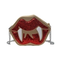 Halloween vampire lip crossbody bag with red sequins, devil fangs and silver chain strap - Gold