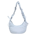 Quilted half-moon shoulder bag in light blue-grey fabric with pleated strap design - Blue