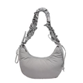 Grey hobo shoulder bag with ruffled strap and lightweight padded fabric finish - Gray
