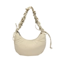 Minimalist beige quilted nylon hobo bag featuring cloud-pleated shoulder strap and drawstring - Khaki