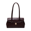 Minimalist vintage underarm bag in dark brown textured leather with gold metal lock - 27*10*16 / Brown