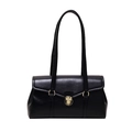 Retro black faux leather underarm bag with gold metal buckle and dual shoulder straps - 27*10*16 / Black