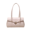 Minimalist beige leather shoulder bag with vintage style and golden round swivel clasp - 27*10*16 / White