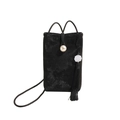 Schwarze Samt-Mini-Umhängetasche im China-Stil mit Perlenverschluss und Blumendekor - Schwarz (Ohne Anhänger)