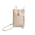 Elegante cremefarbene Lederhandytasche mit Perlenschnalle und weißem Quastenanhänger - Beige (Ohne Anhänger)