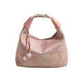 Bolso de seda rosa de estilo chino con elegante bordado de paisajes y dije de perlas - Rosa