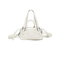 Kompakte weiße PU-Leder Handtasche in Trapezform mit Kordelzug und Silberbeschlägen - Weiß