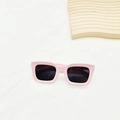 Top view of trendy pink rectangular sunglasses with black lenses on white textured fabric - Light Pink Square Frame (4980546335961) / Pink