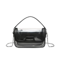Transparent PVC jelly handbag with contrast leather trim and silver chain strap - Black