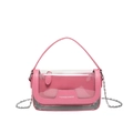 Pink transparent PVC jelly crossbody bag with silver chain strap and top handle - Pink